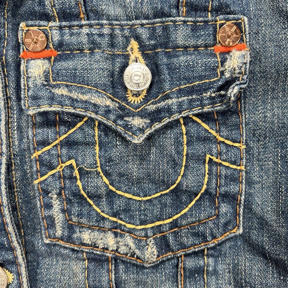 True Religion Denim Trucker Jacket Jimmy Women's Medium Distressed Y2K - Picture 6 of 14